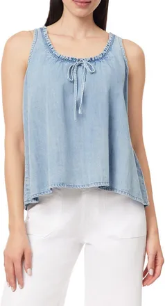 Kensie Ruffle Tie Neck Chambray Tank in Esme at Nordstrom Rack, Size X-Large