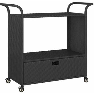 vidaXL Carrello da Bar con Cassetto Nero 100x45x97 cm in Polyrattan - Vidaxl