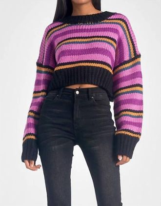 Elan Pansy Stripe Long Sleeve Sweater In Purple