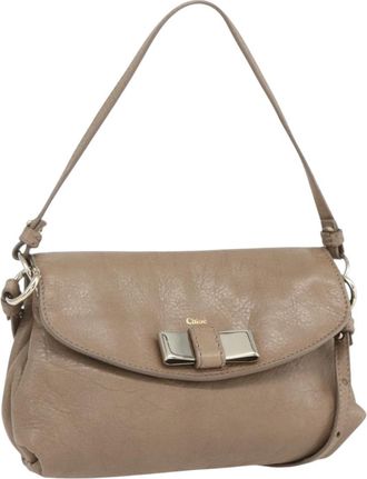 Chlo&eacute; Lily Handbag Leather Beige Leather Handbag (Pre-Owned)