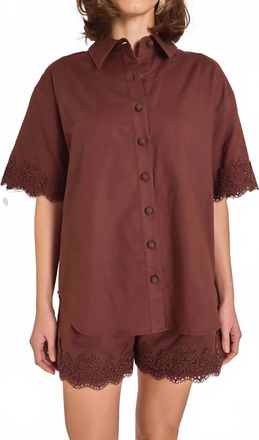 English Factory The Midnight Lace Linen Shirt In Rust