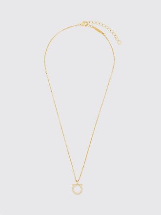 Ferragamo Gold-Toned Brass Logo Necklace with Glass Details