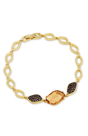 Savvy Cie Jewels 14K GOLD & BLACK PLATED OVER BRASS BROWN CZ AND CHAMPANGNE GLASS BRACELET
