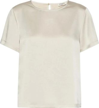 Max Mara Gilbert T-shirt met satijnen ronde hals - Dames - Tops - Beige - Maat: S Satijn