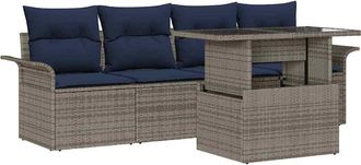 vidaXL Conjunto De Sof&aacute; De Jard&iacute;n 5 Uds. Gris Rat&aacute;n Sint&eacute;tico Vidaxl