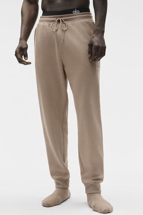 Alo | Waffle Lounge Jogger Pants in Gravel Beige, Size: Medium