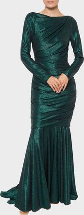 Talbot Runhof Mirrorball Stretch Long Dress In Emerald