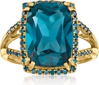 Ross-Simons London Blue Topaz and. Blue Diamond Ring in 14kt Yellow Gold