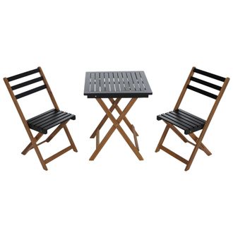 Hhg [nunca Usado] Conjunto Hhg-724, Conjunto De Sal&oacute;n Para Jard&iacute;n Con 2 Sillas Y Mesa, Madera De Acacia Plegable, Natural-negro