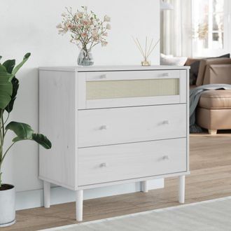 Berkfield Home Drawer Cabinet SENJA Rattan Look White 80x40x80 cm Solid Wood Pine | Size: 80 x 40 x 80 cm