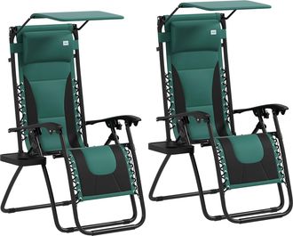 OUTSUNNY 2 Pcs Zero Gravity Lounger Chair - Folding Reclining Chair - Green | TJ Hughes
