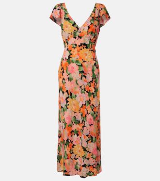 Rixo Cathy floral cr&ecirc;pe midi dress