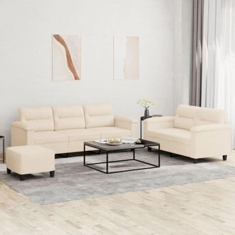 vidaXL Vidaxl - Juego De Sof&aacute;s Con Cojines 3 Piezas Tela Microfibra Beige