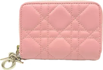 Dior Cannage/Lady Dior Pink Leather Coin Purse/Coin Case (Pre-Owned)