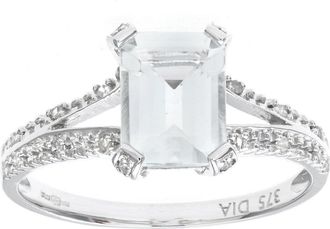 Jewelco London 9ct White Gold Diamond Emerald Cut Aquamarine Solitaire Ring - PR0AXL7262WAQ
