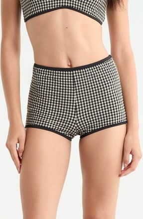Sanctuary Print High Waist Swim Boyshorts in Black/cream at Nordstrom, Size X-Large