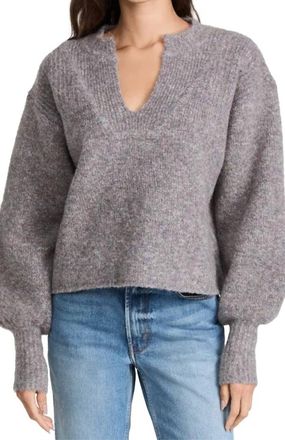 Something Navy Split Neck Marled Sweater In Gray