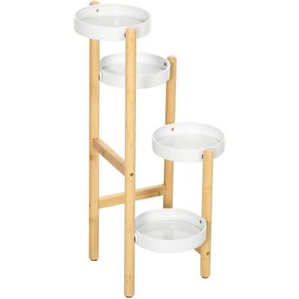 OUTSUNNY Soporte Para Plantas Con Pies De Bamb&uacute; Estanter&iacute;a Para Flores Con 4 Estantes Redondos Carga 20 Kg Para Interior Y Exterior &Oslash;28x80 Cm - Outsunny