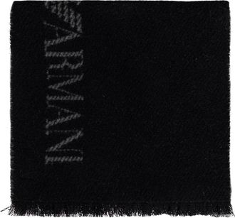 Emporio Armani Wollen sjaal met kasjmier en jacquardlogo - Heren - Wintersjaals - Zwart - ONE Size - Wol - Accessoires