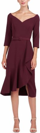 Kay Unger Crepe Quarter Sleeve Midi Dress In Molasses