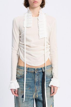 Ann Demeulemeester Inna Wrinkled Cropped Long Sleeve Top With Ruffled