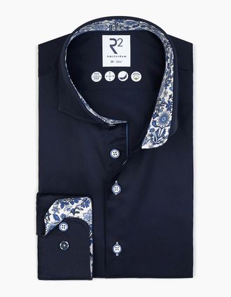 R2 Mens R2 CUT AWAY COLLAR LONG SLEEVED SHIRT NAVY - Size: 48/50