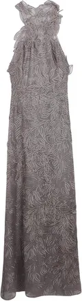 Alberta Ferretti Embroidered Long Dress - Grey
