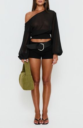 Princess Polly Idalina One-Shoulder Chiffon Top in Black at Nordstrom, Size 12