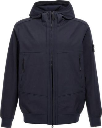Stone Island Hooded Black Jacket With Multiple Zippered Pockets