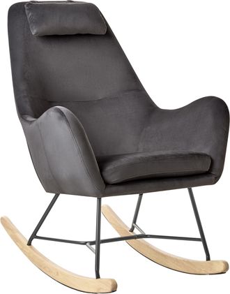 Beliani Silla Mecedora Tapizada En Tela Gris Oscuro Patas De Metal Patines De Madera Estilo Moderno Arrie