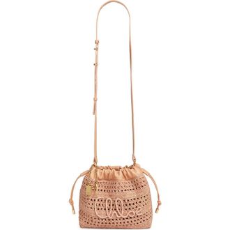 Chlo&eacute; Mini Summer Banana Woven Raffia Drawstring Shoulder Bag in Summery Beige at Nordstrom