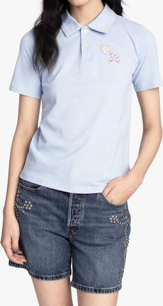 Anna Sui Patch Polo Tee In Baby Blue