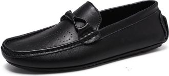 Generic Mens Loafers Rope Tie Brogue Round Toe Genuine Leather Breathable Flexible Flat Heel Slip Resistant Comfortable Anti-Slip Wedding Party Slip-on(5.5 UK