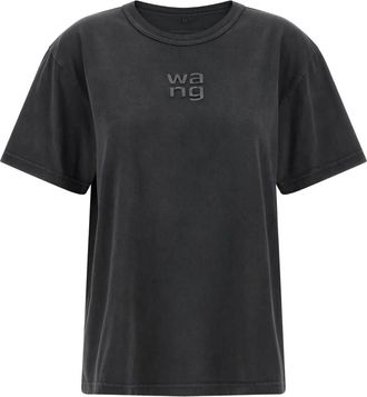 Alexander Wang T-shirt con logo e strass - Grigio