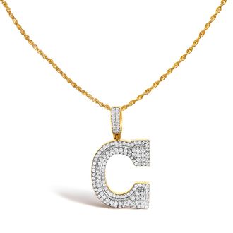 House of Brilliance Mens 10K Yellow Gold 1 3/4 Cttw Diamond Letter C Initial Pendant Necklace