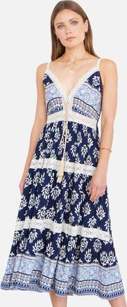 Yumi Paisley Print Midi Sun Dress in Navy at Nordstrom, Size 12