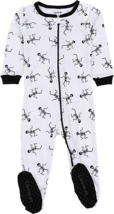 Leveret Footed Cotton Halloween Matching Family Pajamas, Fun Prints in White Skeleton at Nordstrom, Size 12-18M