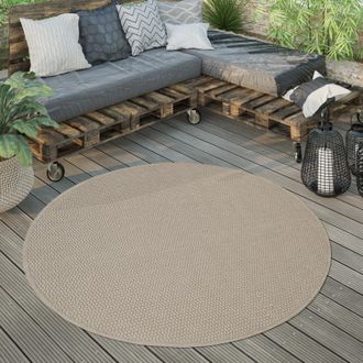 Paco Home Paco Home Alfombra Exterior Redonda Intemperie Balc&oacute;n Terraza Cocina Moderna Monocolor Beige, &Oslash; 160 Cm Redon