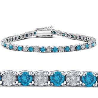 Pompeii3 8ct Blue & White Diamond Tennis Bracelet 14K White Gold 7