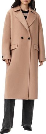 AllSaints Sellma Double Breasted Wool Blend Coat in Camel Brown at Nordstrom, Size 10 Us