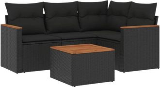 vidaXL Set De Muebles De Jard&iacute;n 5 Pzas Y Cojines Rat&aacute;n Sint&eacute;tico Negro Vidaxl