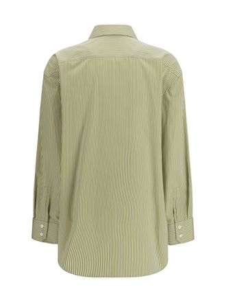 Saint Laurent Vertical Striped Cotton Shirt - Olive
