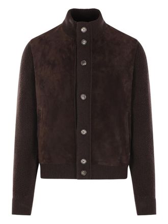 Ermenegildo Zegna suede-panel cardigan - men - Cashmere/Calf Suede - 52 - Brown