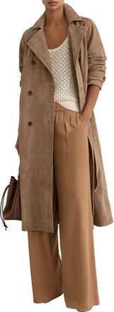 Reiss Ester Suede Trench Coat in Neutral at Nordstrom, Size 2