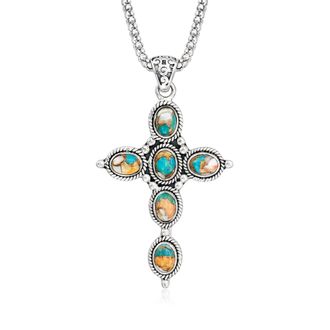 Ross-Simons Turquoise Cross Pendant Necklace in Sterling Silver