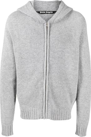 Palm Angels logo-print knitted hoodie - men - Polyamide/Wool - S - Grey