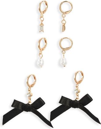 BP. Set of 3 Pretty Bow Drop Earrings in Gold- Ivory- Black at Nordstrom