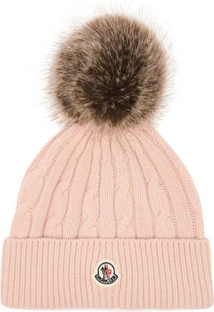 Moncler Pompom Cable-knit Wool-blend Beanie - Pink Light - One Size