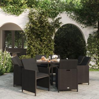 vidaXL Set De Comedor De Jard&iacute;n 9 Pzas Y Cojines Rat&aacute;n Sint&eacute;tico Negro Vidaxl
