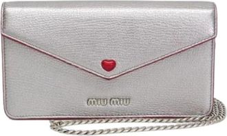Miu Miu Pre-owned Leren Schoudertas Clutch - Dames - Vintage Clutch - Grijs - ONE Size - Leer - Vintage
